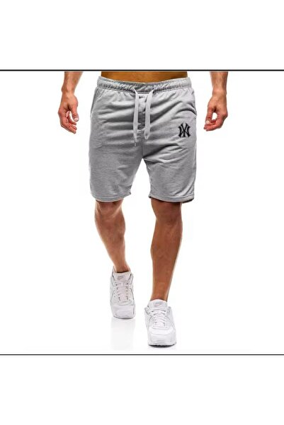 caddekombin شورت برمودا منقوش بجيب من NY للرجال، مقاس عادي، رمادي اللون