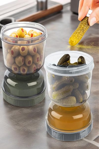Open Home Concept 2 Pieces Olive Net with Strainer Hourglass - Clear Olive Pickled Storage Container