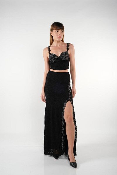 OTAKU Set rochie brodata cu piatra din dantela