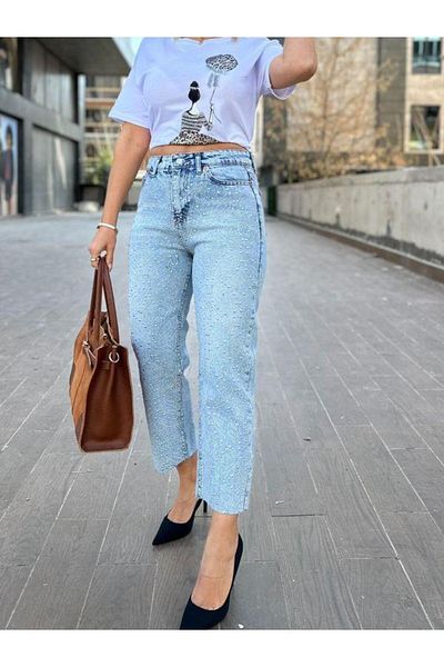 Kokoşum Butik 5123 Model Stone Jean albastru cu detalii