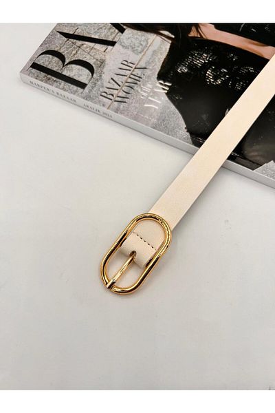 MODAM HİFA Long Oval Buckle Gold Women's Belt Trouser Belt Dress Belt Shirt Belt Coat Belt