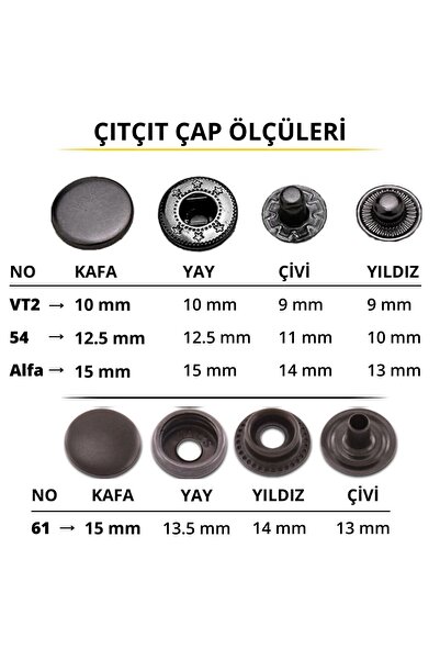 ipekbazaar Metal Çıtçıt 61 -15 mm, [25 Takım]