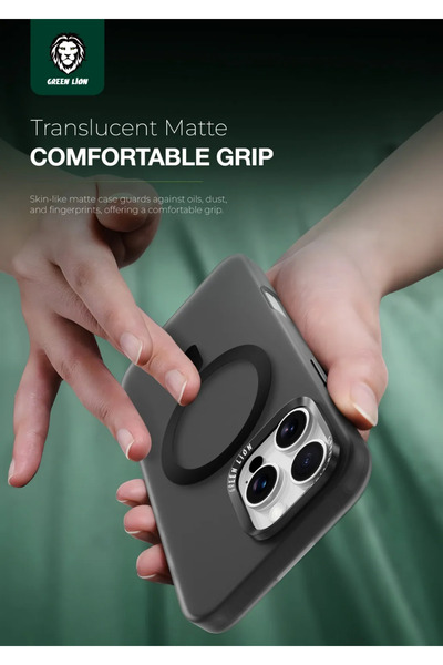 Green Lion جراب ماج سيف اكس غير لامع لهاتف آيفون 16 برو - أسود