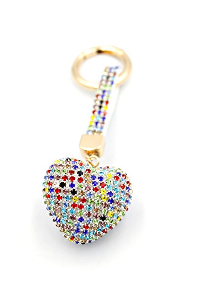 mos&more Taşlı Kalp Çanta Süsü Aksesuarı Anahtarlık, Araba Süsü,Çanta charmı