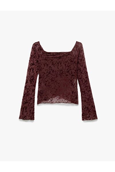 Koton X Inji - Μακρυμάνικο μπλουζάκι με ασύμμετρο λαιμόκοψη και δαντέλα