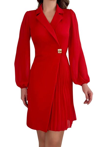 Moda Amore Metal Buttoned Women's Evening Dress with Pleated Skirt - 017