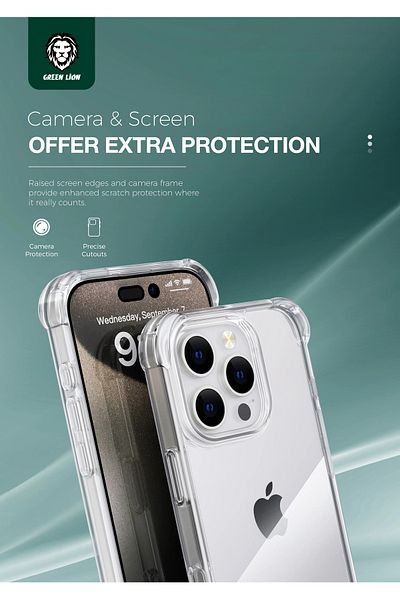 Green Lion جراب مضاد للصدمات لهاتف iPhone 16 Plus - شفاف