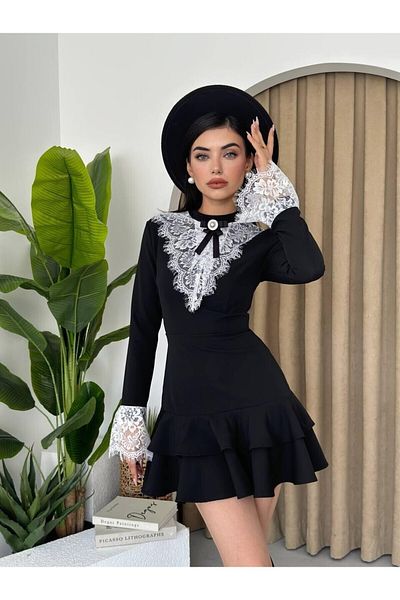 Julidress ROCHIE MINI GULER DANTELA NEGRA