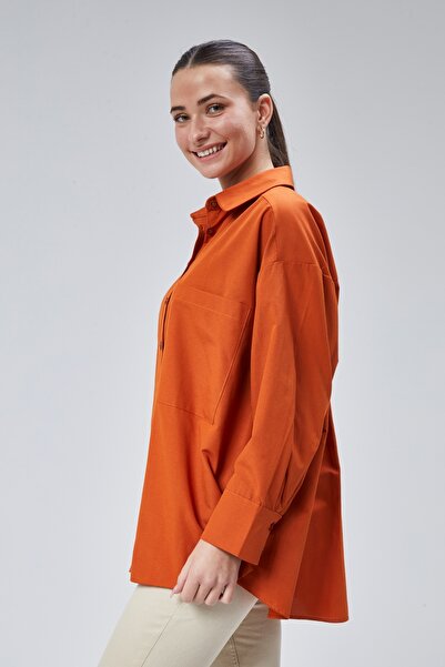 lurex moda Oversize Large Size Shirt with One Pocket