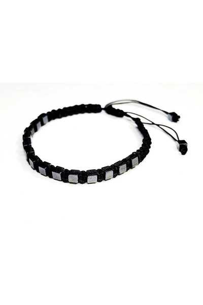 Lio20 Hematit Taşı Makrume Örgü Bileklik Doğal Aksesuar Bileklik Erkek Kadın Bijuteri Hediye Bileklik