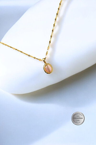 JoyShine Pembe Kuvars Renkli Oval Kolye - 316L Paslanmaz Çelik - Şık ve Dayan...