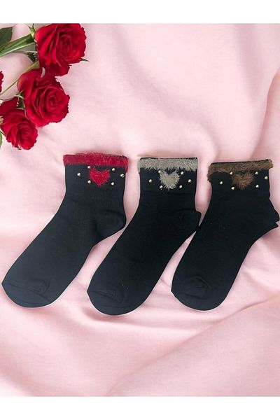 Özeren Çorap Special for Lovers 3 Pairs of Heart Washed Perfumed Women's Socks