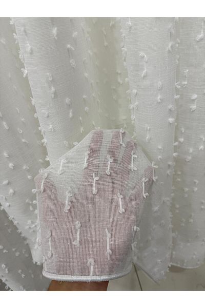 Fon Dünyası Linen Tulle Curtain with Ruffle Detail (1/3 Close Pleat)