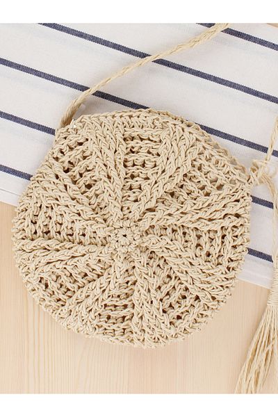 TOM COMPANY Χειροποίητη τσάντα Macaron Knitted - Πλεκτό με χάρτινο κορδόνι / Ψάθινη τσάντα Raffia Summer Bohemian