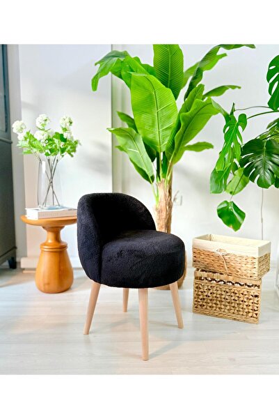 WEBPANYA X Large SİYAH Tedy Kumaş  Dekoratif  Berjer Puf Makyaj Masası Pufu