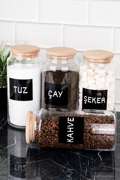 DNS HOME 1300ml Capacity 4-Piece Glass Vacuum Wooden Lid Tea and Sugar Salt Coffee Storage Set