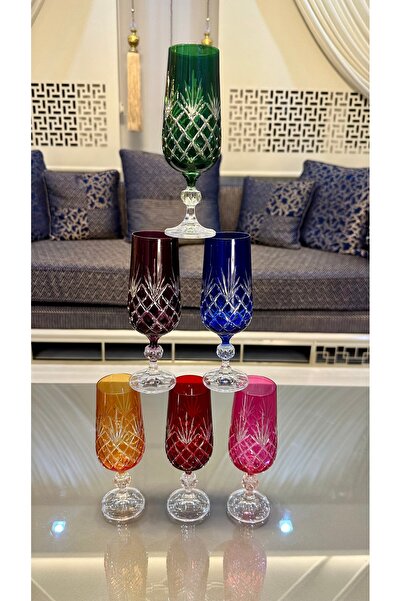 Bohemia Bohemıa Kristal Renkli Kesme El İşi Kahve Yanı Su Bardağı