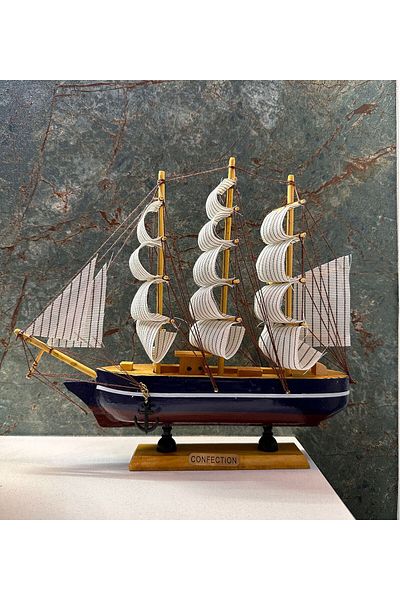 HEDİYEBİZİZ Wooden Sailing Ship Large Size Confection Claret Red - Navy Blue
