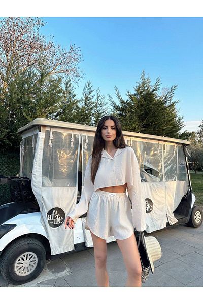 LOCH BUTİK Women's Beige Collar Detail Shorts Suit