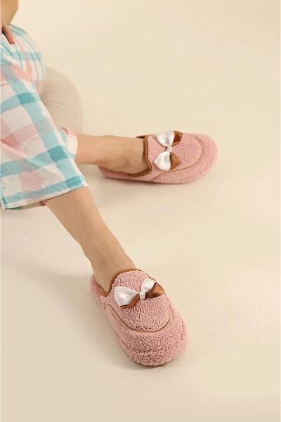 Papuçsepeti Shoe Basket 4118 Women's Daily Home Carpet Guest Slippers with Bow