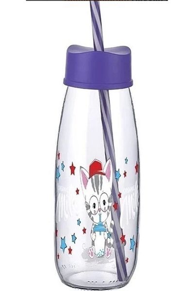 abenim Heat Resistant Animal Figured Water Milk Juice Bottle with Straw Glass for Kids 500 ml