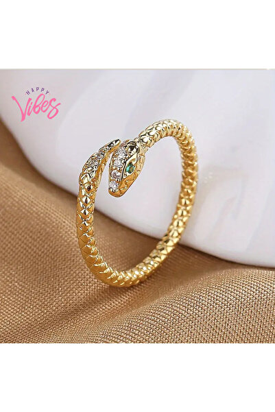 Happy Vibes خاتم على شكل ثعبان ذهبي اللون