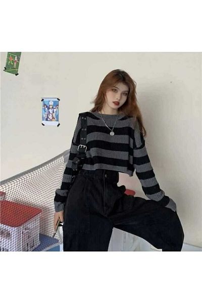trikomode Pulover de damă cu dungi Thessaloniki Knit Crop