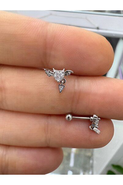 Arescollection Zirkon taşlı çelik 1 adet tragus helix lobe flat conch uyumlu piercing küpe