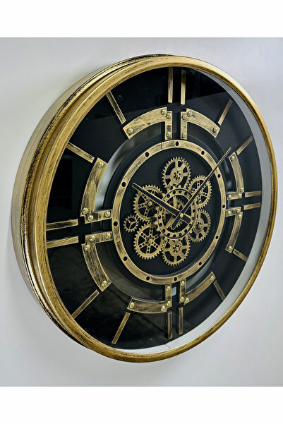 Congara Ahşap Vintage Stil Çarklı Duvar Saati Gold