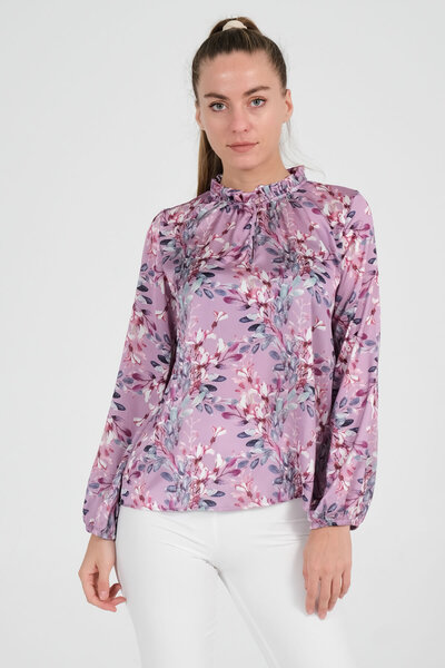Shahiqa Çiçek Desenli Şık Saten Bluz