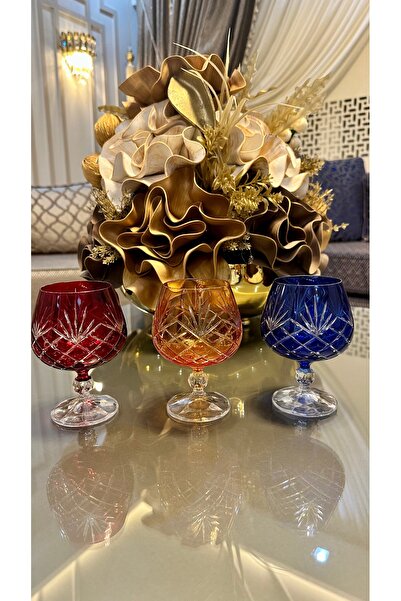 Bohemia Kristal Ayaklı Renkli Kesme El İşi Kahve Yanı Su Bardağı