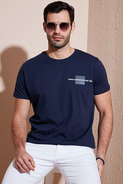 Buratti Мъжка памучна тениска с кръгло деколте Slim Fit - 541THERE