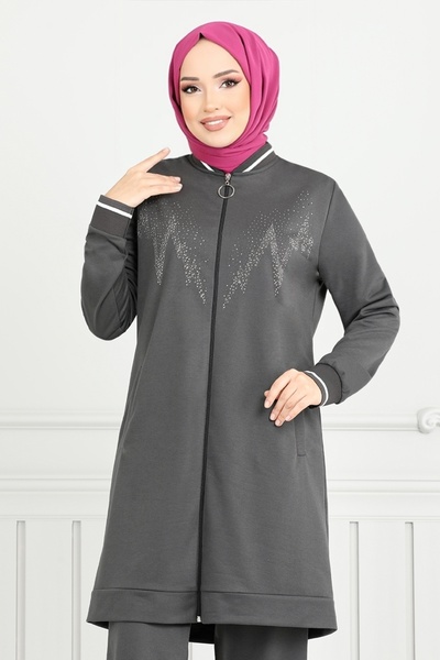 ModaMerve Anthracite Stone Detailed Double Set - 9117Pl940-M