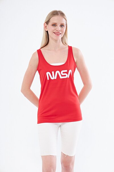 Moda Işık Спортивний майка з товстими бретелями, з принтом NASA, червоний