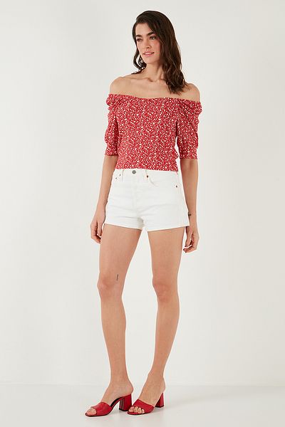 Lela Three Quarter Sleeve Wide Neck Blouse Bluz 5869001