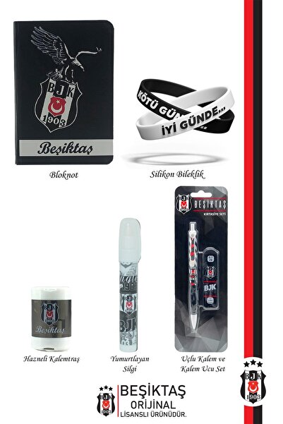 Beşiktaş Beşiktaş Orijinal Lisanslı Kalem Bileklik Bloknot Hediyelik Set