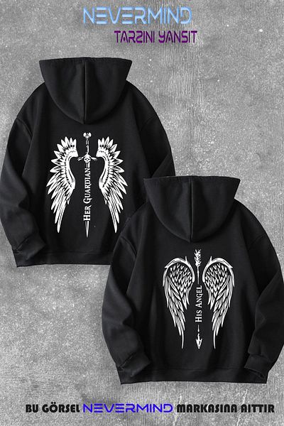 NEVERMIND Dear Angel & Guardian Printed Hooded Sweatshirt - Couple Combination Set of 2