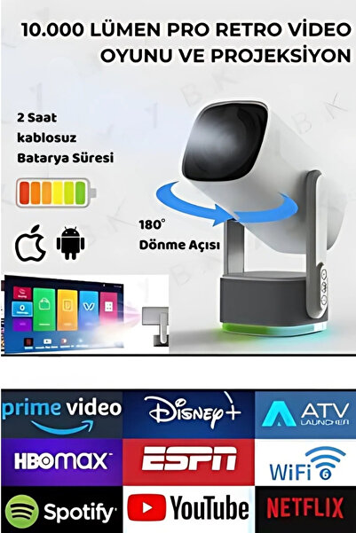 Genel Markalar K2 Projeksiyon dahili 9750mAh pil 4K HD Bluetooth Android Sinema açık Projeksiyon RGB Işıklı Low