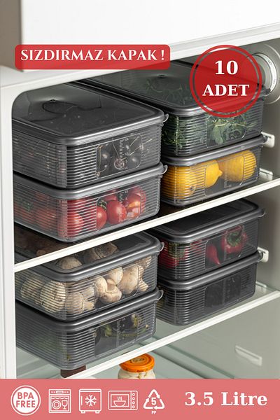 BRAMBLE LIFE 10 Pieces Anthracite Rectangular Storage Set - 3.5 Lt with Leak Proof Indicator