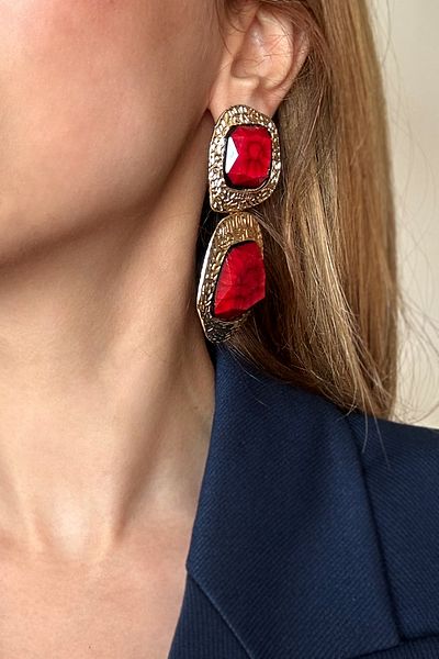 New Obsessions Square Burgundy Dangle Women's Earrings