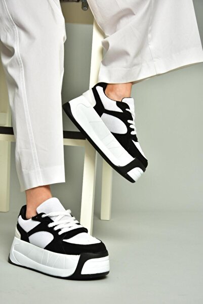 Fox Shoes U973219002 Siyah/Beyaz Kalın Tabanlı Spor Ayakkabı Sneakers