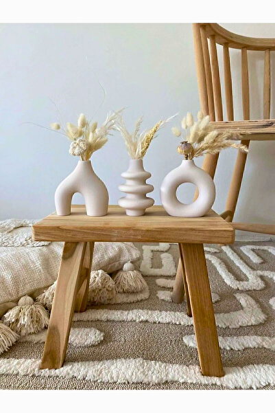 ENASHOP مجموعة مزهريات صغيرة مقاس 10 سم مكونة من 3 مزهريات زخرفية بوهيمية صغيرة باللون الأبيض الخام