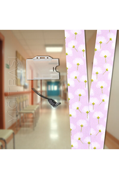 YİĞİTBAŞI Pembe Düşler Desen Boyun İpi Ve Telefon Askısı Okul ,hastane , BOYUN İPİ +ŞEFFAF YATAY KARTLIK
