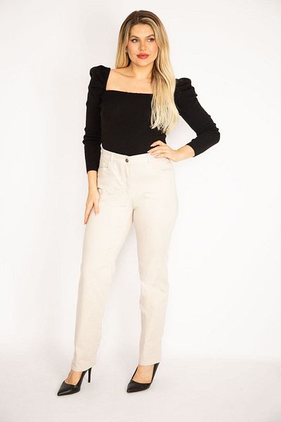 Şans Große Damen-Hose aus Lycra-Gabardine-Stoff in Steinoptik mit Vordertaschen 65n35263