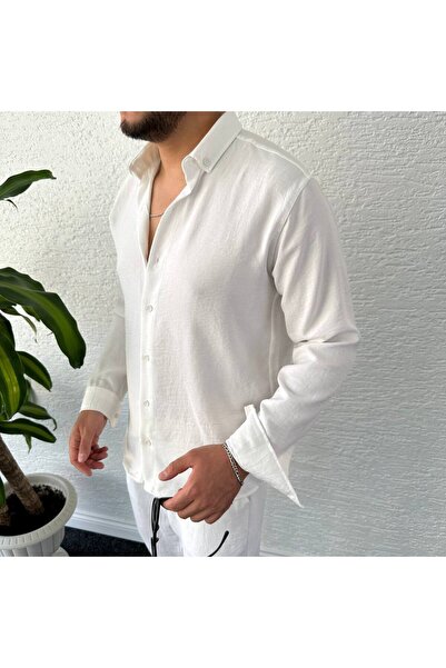 tetramoda Λινό Πουκάμισο - Λευκό τσαλακωμένο σχέδιο