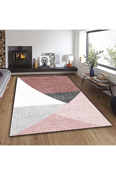 armolin Pempe Tonlu Asimetrik Desenli Kadife Görünüm Lastikli Halı Örtüsü (SÜ...