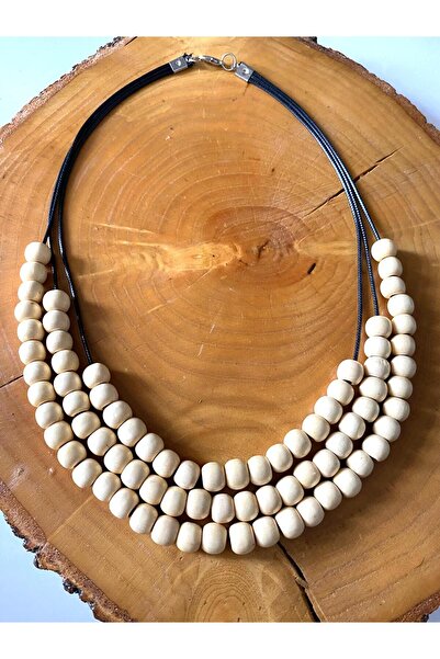 canan dizayn Bohemian Wooden Multiple Bead Necklace Natural Beige