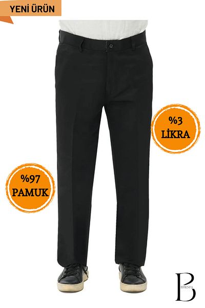 BURSPA Comfortable Cut Cotton Linen Black Dad Men's Trousers