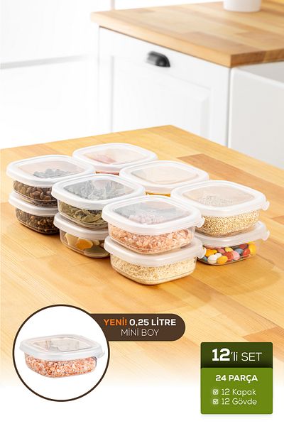 Vienev 0.25 Lt White 12-Piece Airtight Food and Spice Storage Set with Label