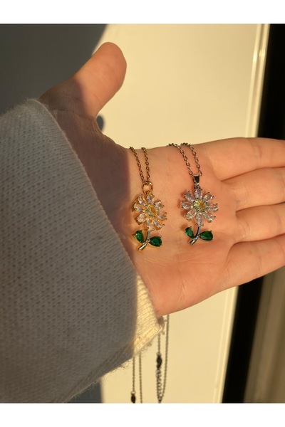 JEWELRY قلادة ديزي من الفولاذ المقاوم للصدأ 316l للسيدات مصنوعة من حجر الزركو...